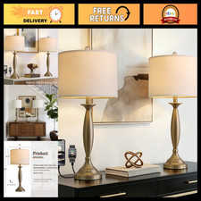 28" Modern Table Lamps Set of 2 for Living Room Bedroom, USB A C Charging
