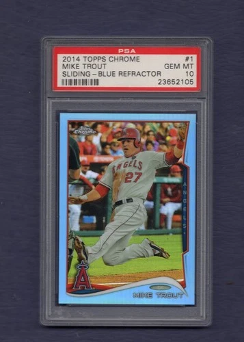 2014 TOPPS CHROME #1 MIKE TROUT BLUE REFRACTOR SP /199 PSA 10