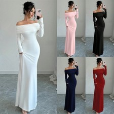 Women Off Shoulder Long Sleeve Prom Dress Formal Evening Party Maxi Dress