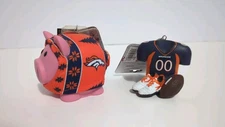 Forever Collectibles Team Ornament Denver Broncos Piggy Bank Pig Jersey Lot Of 2