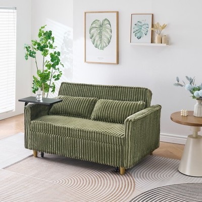 Convertible Sleeper Sofa Bed Loveseat Sofa w/ Pull Out Bed & USB Ports Green