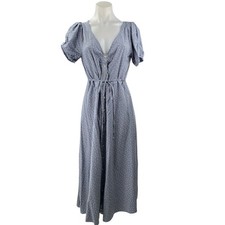 Madewell Leedra Blue Gray Polka Dot Puff Sleeve Button-Front Midi A-Line Dress 4
