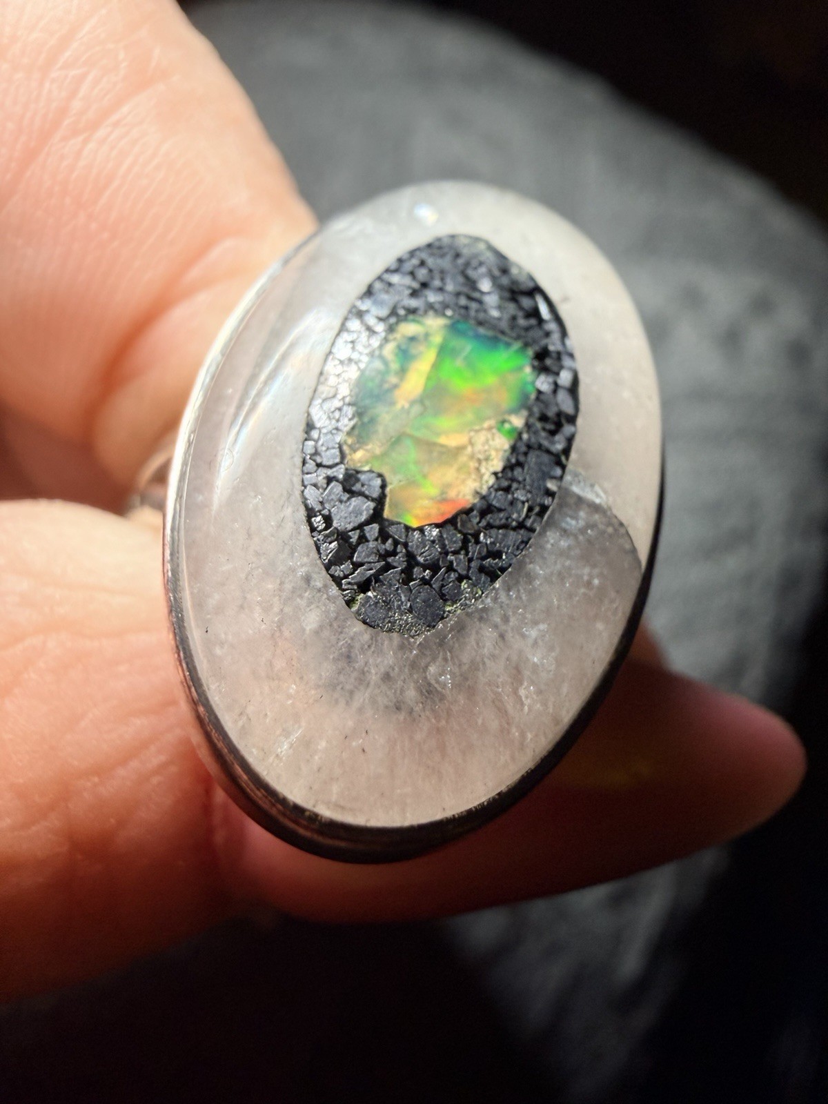 Boulder Opal Pyrite Quartz Statement Ring 925 Ste… - image 10