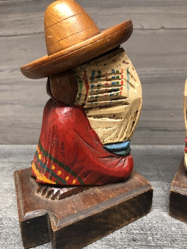 Vtg Mexican Hand Carved Wood Hidden Treasure Stash Mexican Couple Bookends - Picture 3 of 12