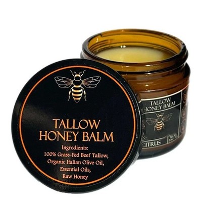 Grass Fed Beef Tallow Honey Balm Organic Raw Unscented Skin Moisturizer.