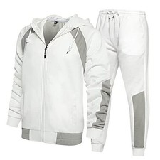 Men's Tracksuit Jogging Sweat Suits 2 Piece Casual Outfit X-Large Tz96-white