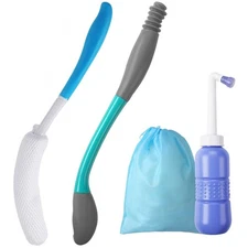 4 Pcs Toilet Aid Set for Wiping Include Long Handle Butt Wiper Shower Brush P...