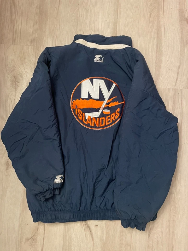 Vtg Rare NHL New York Islanders Starter Zip coat Parka Puffer Jacket Mens Large - Image 2 of 4