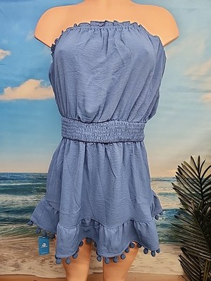 ebay beach cover up dresses Kate Spade New York Women's Contrast Solid Midi Tiered Cover Up Dress - Blazer Blue