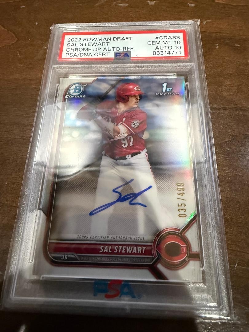 Sal Stewart 2022 Bowman Refractor Chrome Pick Auto 1st RC /499 PSA Dual 10's WOW