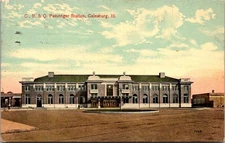 Vintage Postcard C. B. and Q. Passenger Train Station Galesburg Illinois D11
