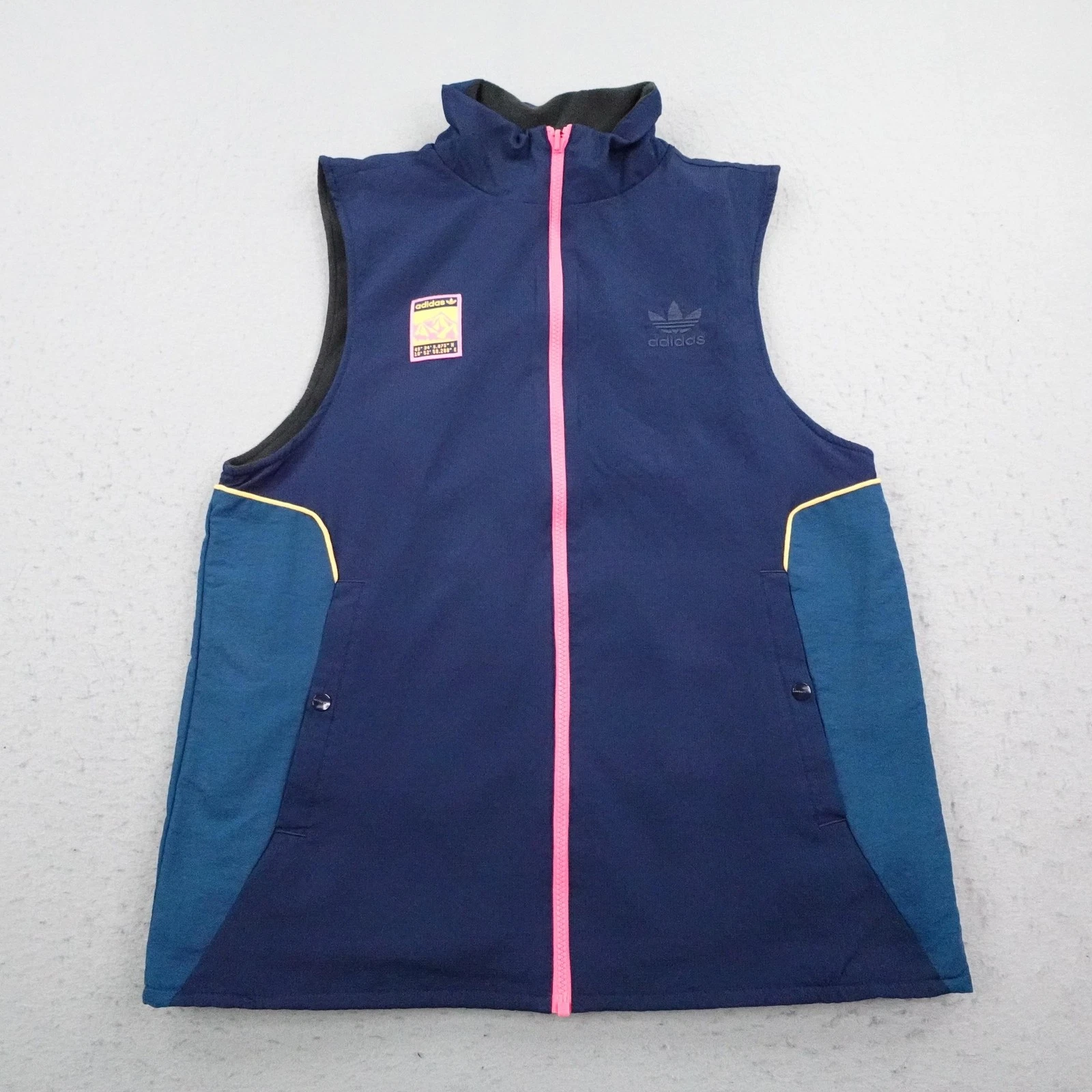 Adidas Vest Mens Medium Blue Fleece Lined Reversible Adiplore Trefoil Full Zip