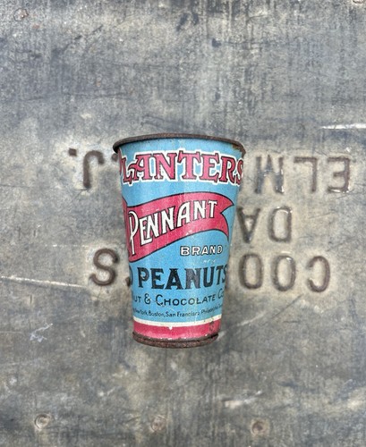 Antique Planters Mr Peanut 5 Cent Tin Litho Scoop Cup