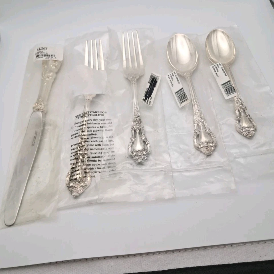 Lunt Eloquence Sterling Silver Flatware 5pc Place Set UNUSED Original Sleeves - Image 2 of 4