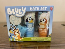 NEW Bluey Kids Bath Set 4pc Bubble Bath, Body Wash, Bath Bomb Pouf Ages 3
