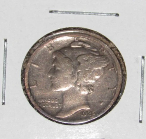Fine Cond. "Toned"  Silver 1925 s San Francisco Mint 10 Cent Winged Mercury Dime