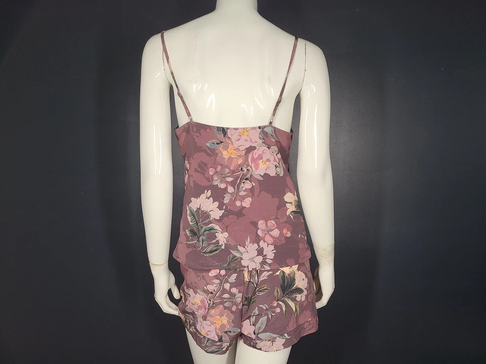 Maison Lejaby Nufit Garden Printed Camisole + Shorty Set Floral Purple Sz S - Image 3 of 4