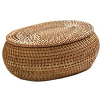AufbewahrungsköRbe Aus Rattan Mit Deckel, Rattankorb, Handgewebter Runder G6143