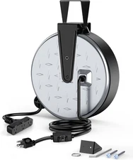 Metal Extension Cord Reel,30Ft Retractable Extension Cord, 16AWG/3C SJTW Power C