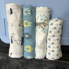 Muslin Swaddle Blankets Set, Whale Robot Star Designs, Soft & Breathable