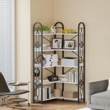 5 Tier Corner Bookshelf, Modern Corner Bookcase, Large Open Shelf Bookcase Rack