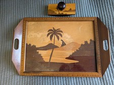 Vintage Brazilian Marquetry Tray & Ink Blotter Galeria Brasil Santos