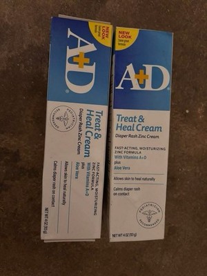 A+D Treat & Heal Cream Diaper Rash Zinc Cream 4oz with Vitamins A+D Aloe Vera