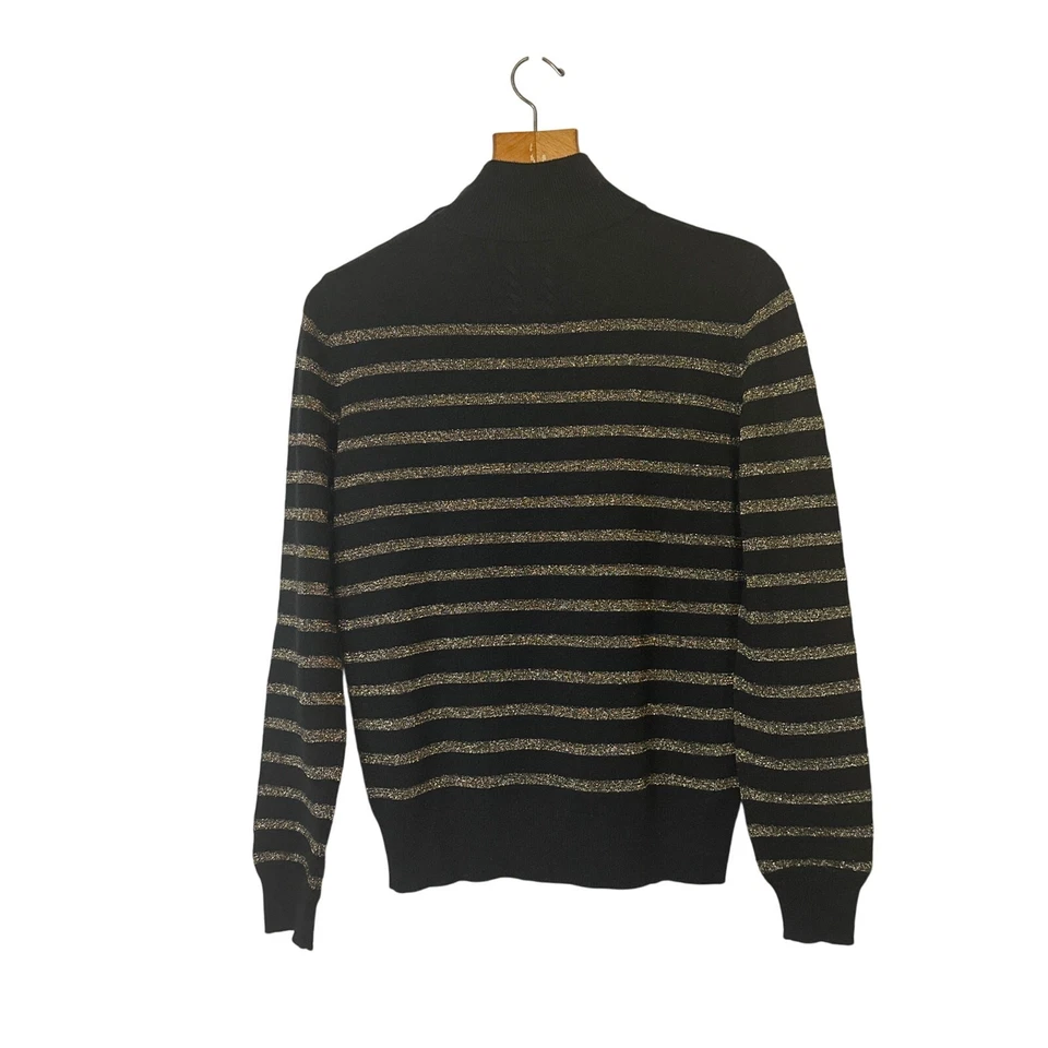 Suéter Nili Lotan Abeto Rayas Lana Cachemira Negro Dorado Talla Pequeña Foto 3 de 4