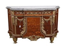 Antique Louis XVI Style Marquetry Inlaid Marble Top Credenza Buffet 80" — listing 4