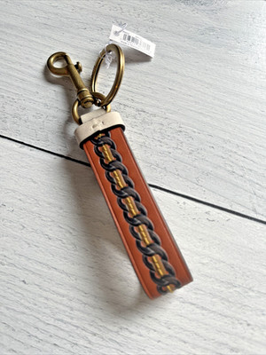 NWT Coach Varsity Stripe Loop Bag Charm~Key Chain Brass Orange