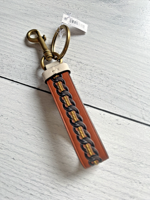 NWT Coach Varsity Stripe Loop Bag Charm~Key Chain Brass Orange