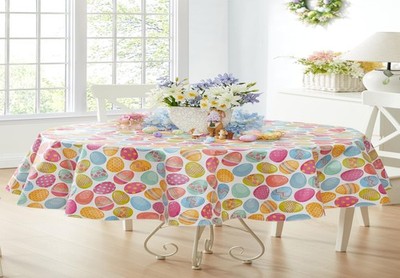 Easter Egg Color Explosion Vinyl Flannel Backed Tablecloth, Cheerful Spring E...