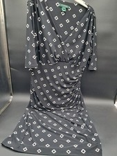 Ralph Lauren Dress Black White Square Print Size 12 L Jersey Knit Knee Length