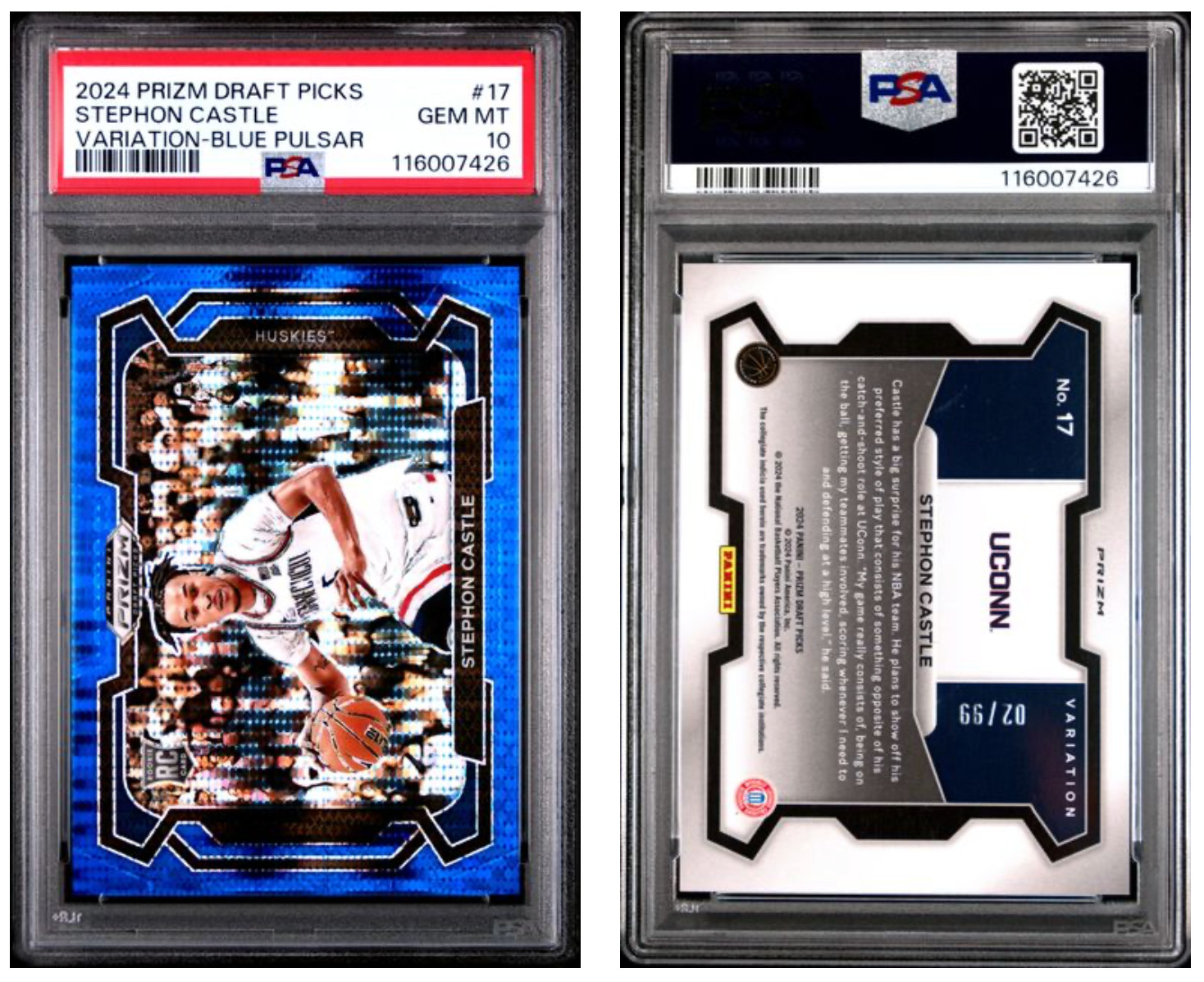 2024 Panini Prizm Draft Picks Stephon Castle 17 Var-Blue Pulsar PSA 10 2/99 POP1