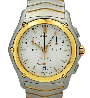 Ebel 40mm Men's Classic Wave Two Tone 18k Gold Chronograph E1251F41 Watch w/ B+P