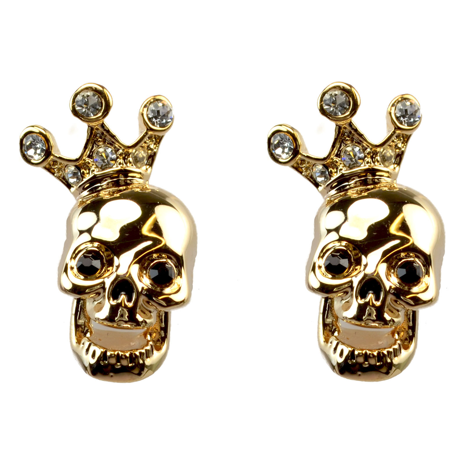Diamante Crystal Studded Skull Stud Earrings. Funky, Punk, Gothic; Evil