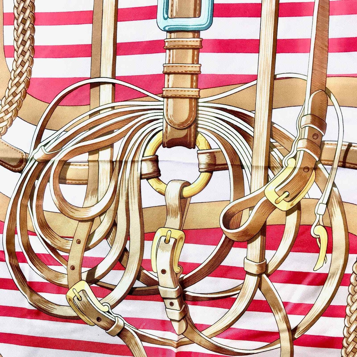 100% auth Vtg HERMES Coaching Pink Silk Scarf by Julia Abadie sz