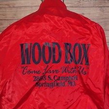 VINTAGE WOOD BOX SPRINGFIELD MO MISSOURI USA MADE SATIN BOMBER JACKET SZ XL