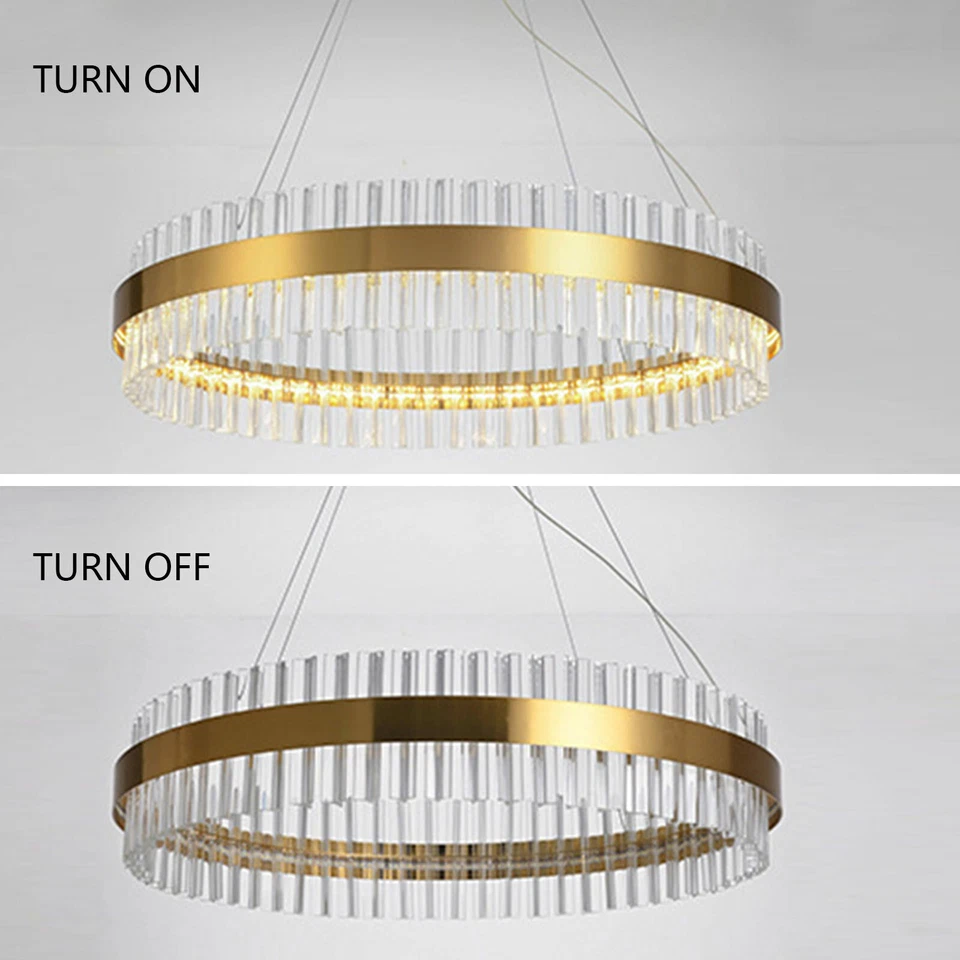 Modern LED Chandelier Crystal Pendant Lamp Round Ceiling Light Ring Adjustable - Image 3 of 4