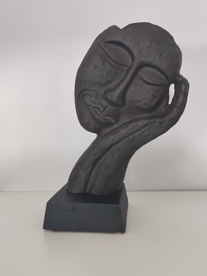 Decorative Human Face With Hand  Sculpture Statue For Home 16''H 9''W In A 6 1/2 B
