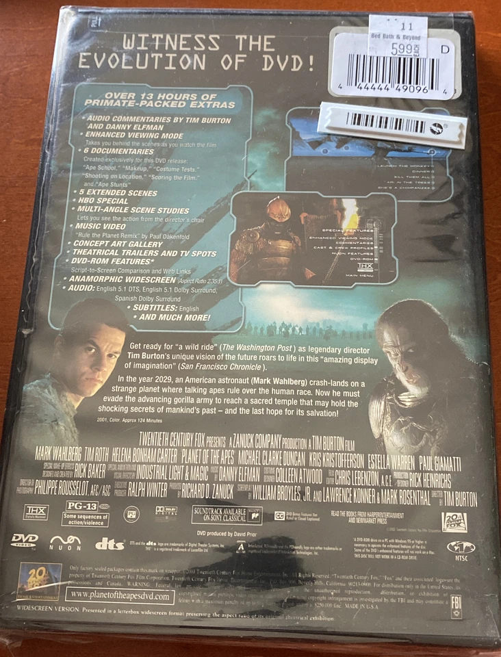 Planet Of The Apes DVD 2001  2 - Disc Special Edition Mark Wahlberg movie Sealed - Image 2 of 2