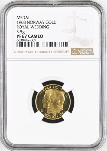 1968, Norway. Beatuiful Gold "Crown Prince's Wedding" Medal. (3.5gm!) NGC PF-67! - Picture 3 of 3