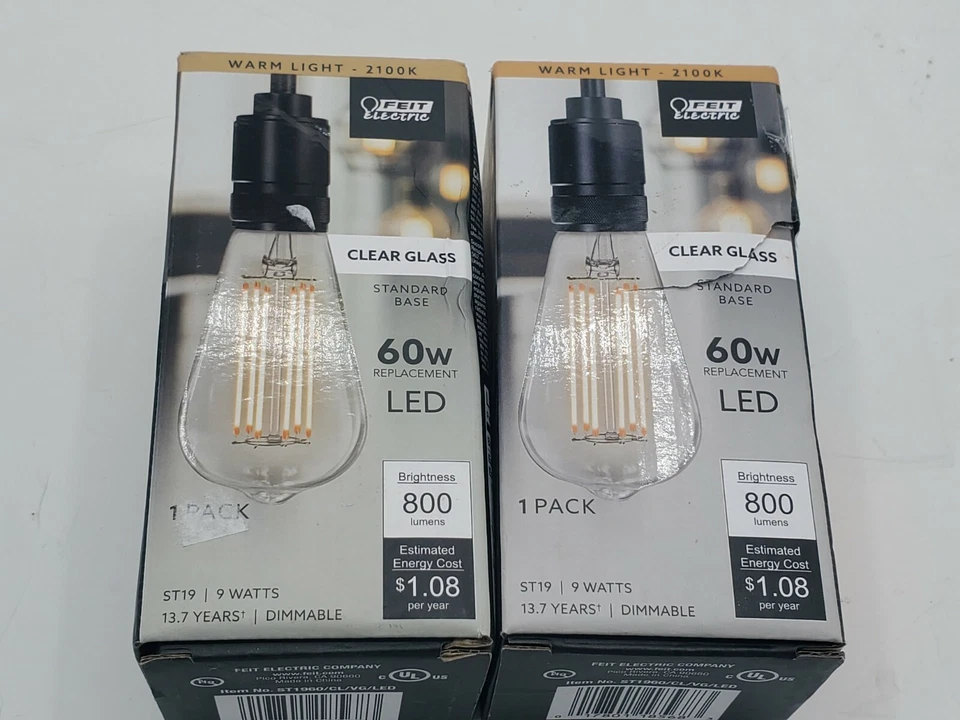2 Pk 60-Watt Equiv ST19 Dimmable Straight Filament Clear E26 Edison Bulb Warm A3 - Image 2 of 2