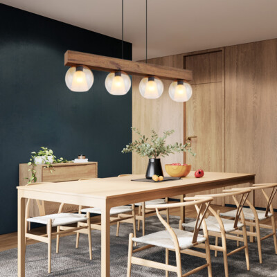Pendelleuchte Hängelampe Wohnzimmerleuchte Glas Holzlampe 4 BigLight