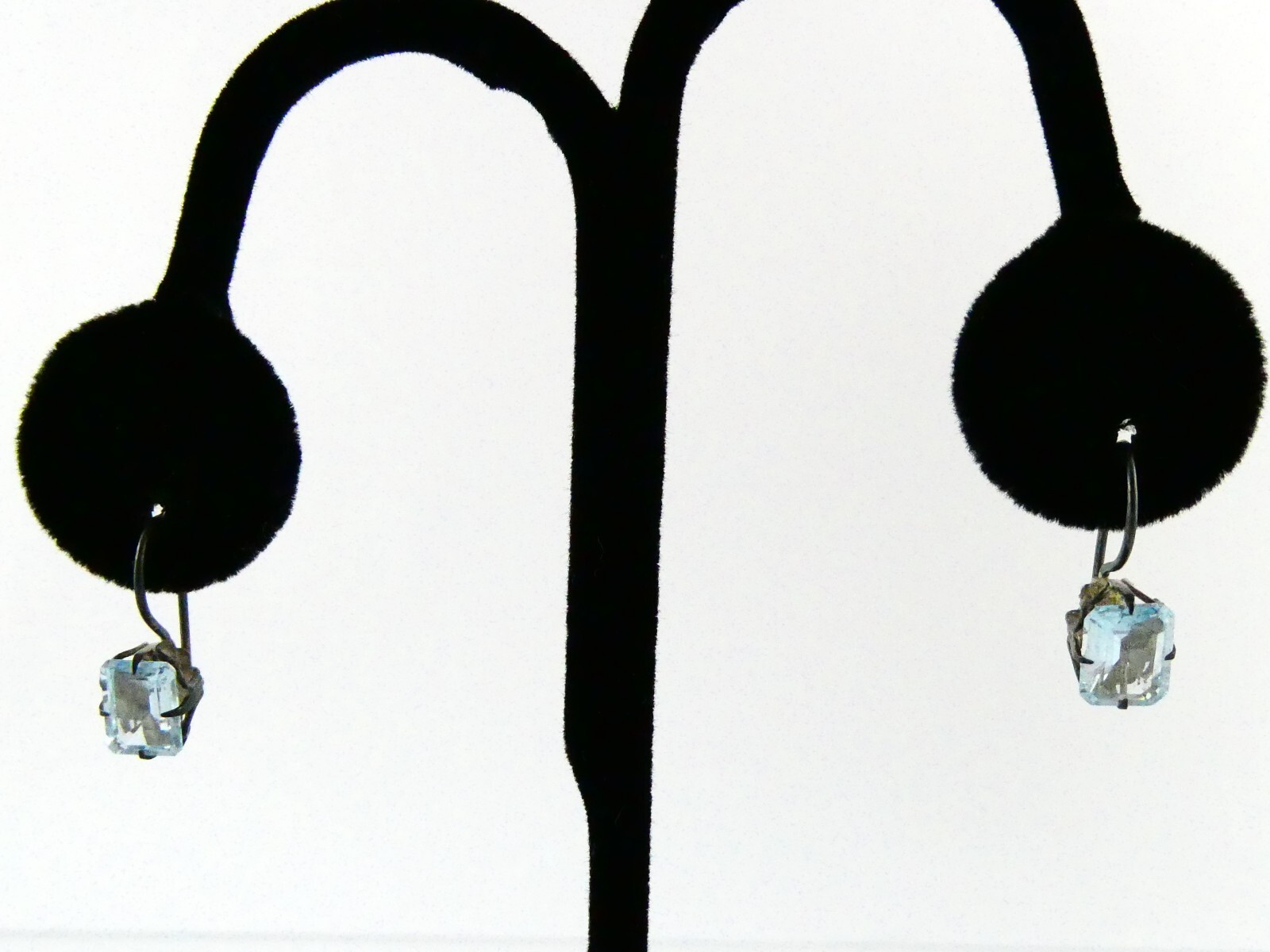 Unmarked Sterling Silver Rectangular Cut Blue Top… - image 1