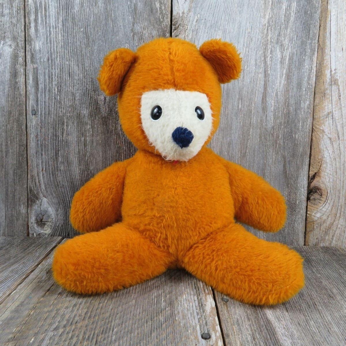 Vintage Teddy Bear Plush Orange Blue Nose White Face Animal Fair