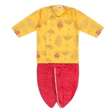 Indian Traditional Boys Golden Foil Printed Side Open Cotton Kurta Full Sleeves