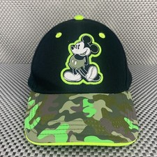Disney Mickey Mouse Hat Cap Kids One Size Black Green Camo Adjustable Strap Back