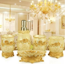 5pcs Resin Bathroom Royal Accessories Set Soap Dish Dispenser Toothbrush Holder