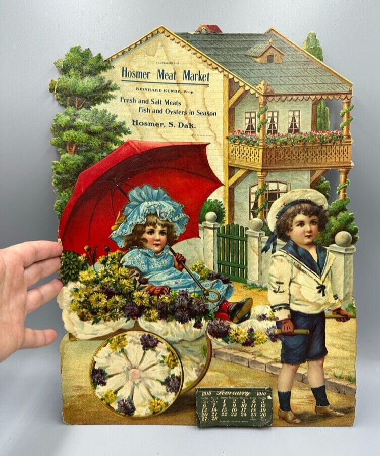 1910 HOSMER South Dakota VICTORIAN Die Cut Advertising Calendar FLOWER